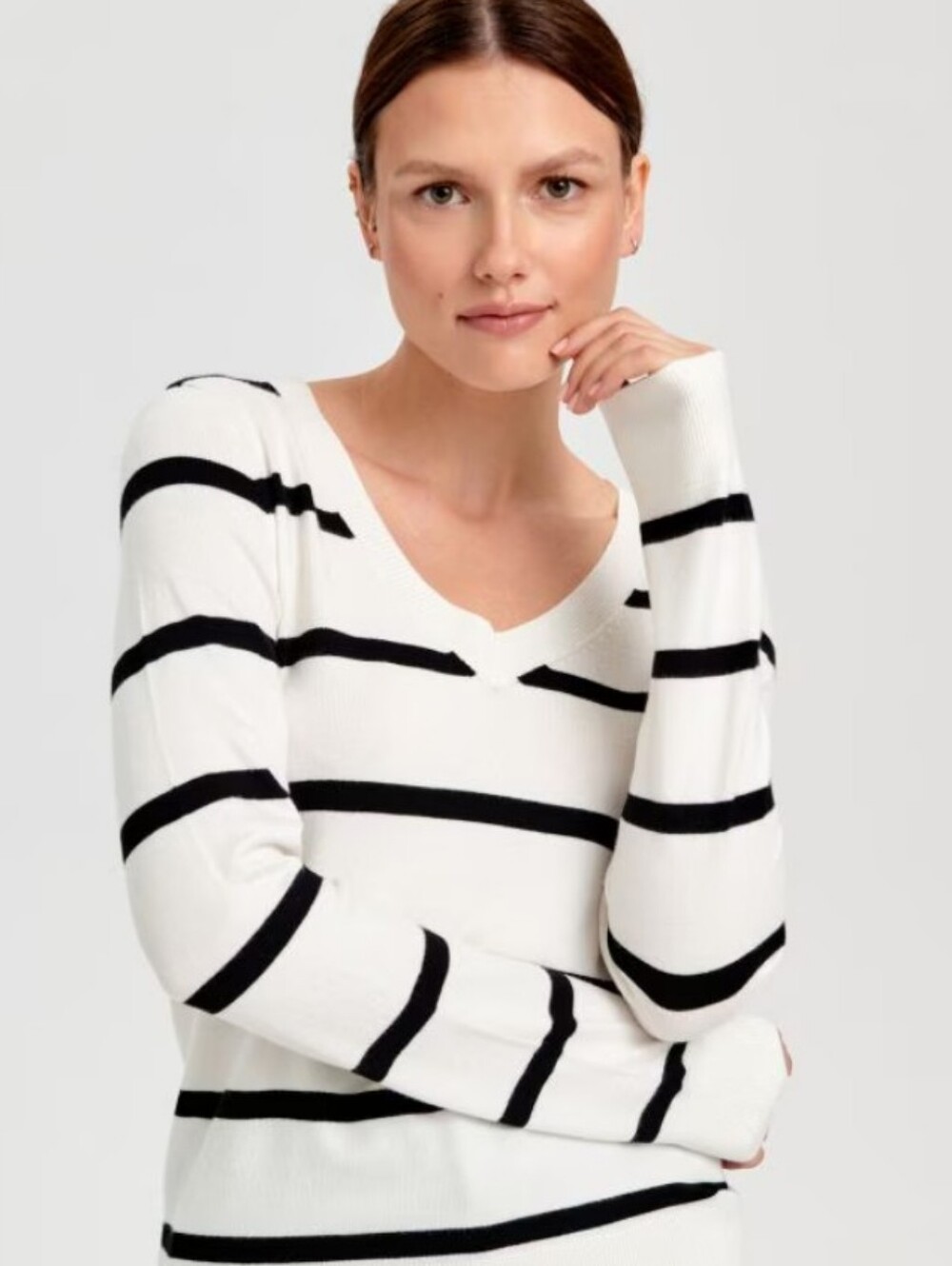 Cable & Gauge Stripe V-neck Pullover